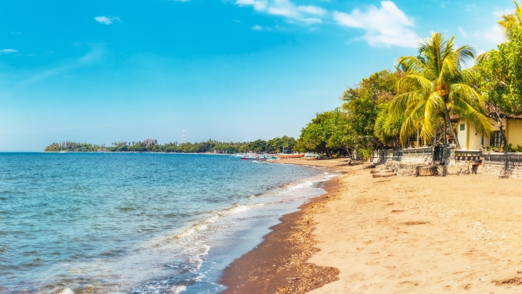 Brown sands of Lovina Bay in Bali, Indonesia