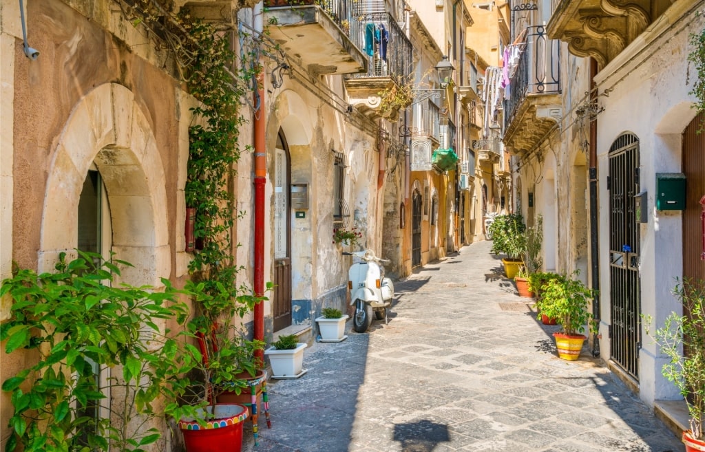 Cobblestoned street of Ortigia in Sicily, Italy