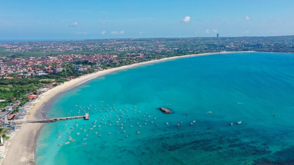 Aerial view of Jimbaran Beach in Bali, Indonesia