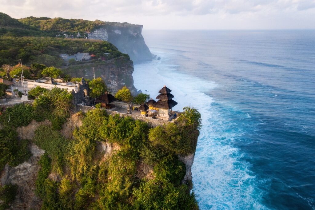 Cliffside view of Uluwatu Temple in Bali, Indonesia