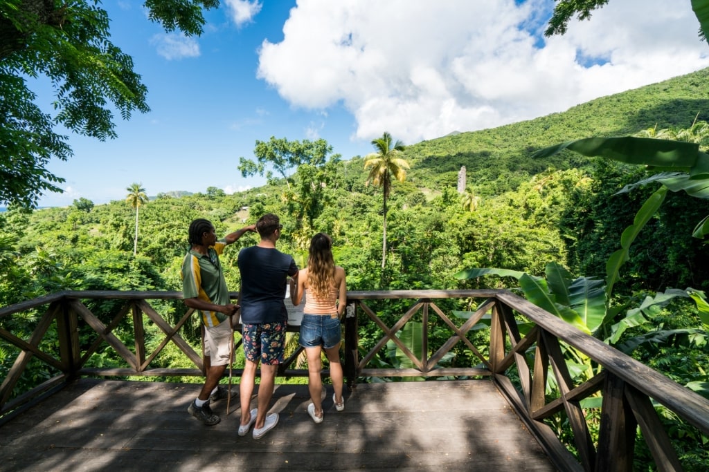 Couple on a tour of Romney Manor, St. Kitts