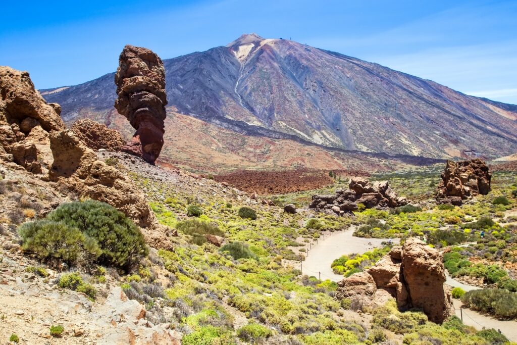 View of a trail in Los Roques de Garcia in Tenerife, Canary Islands
