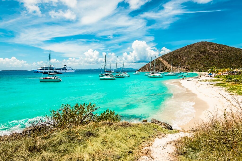 Scenic landscape of White Bay Beach in Jost Van Dyke, British Virgin Islands