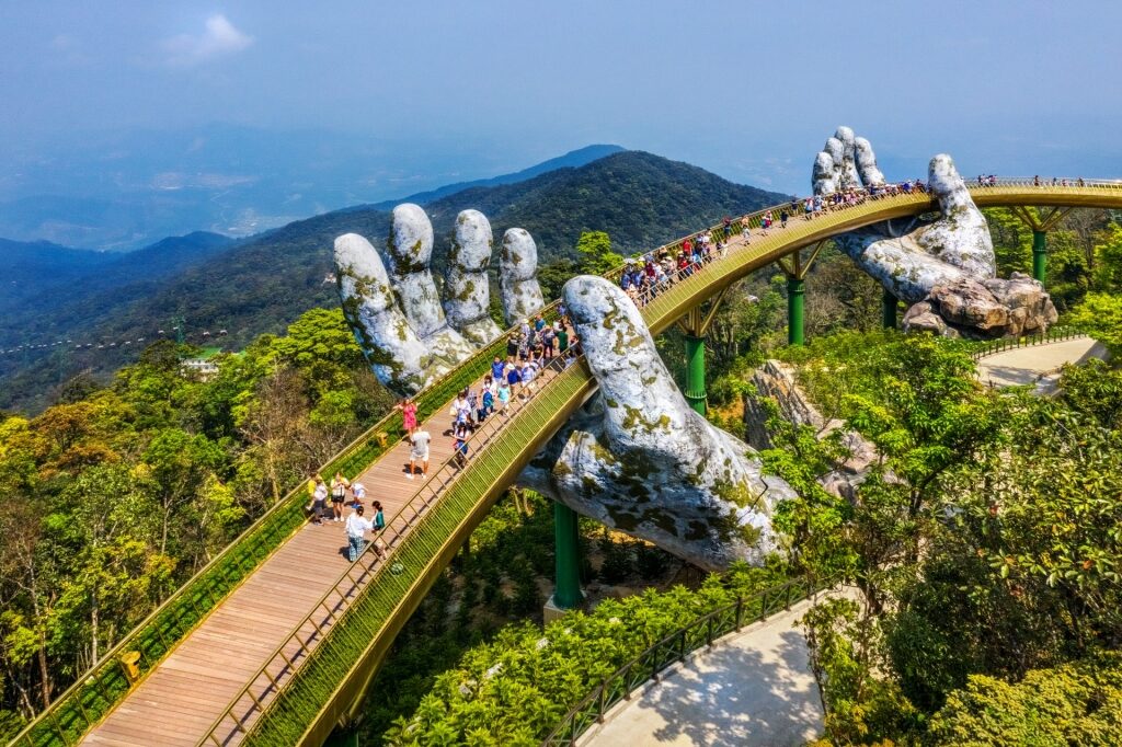 Iconic bridge of Golden Bridge in Da Nang, Vietnam
