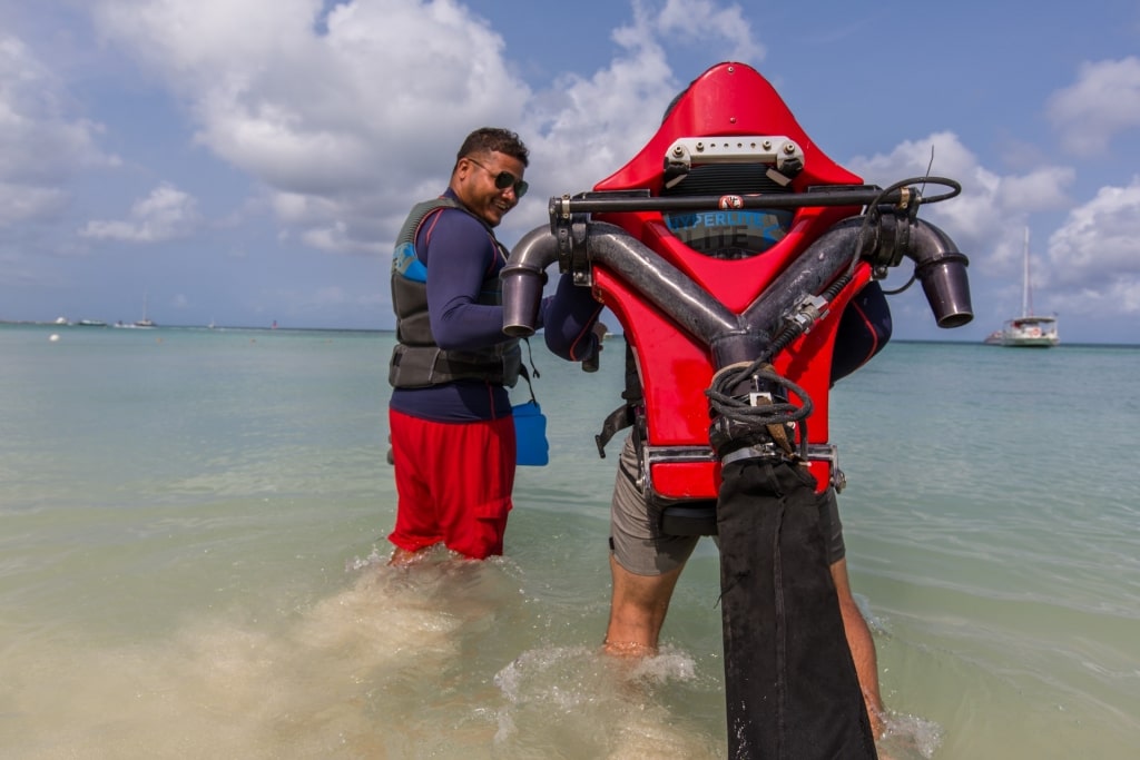 Person trying jetlev in Aruba