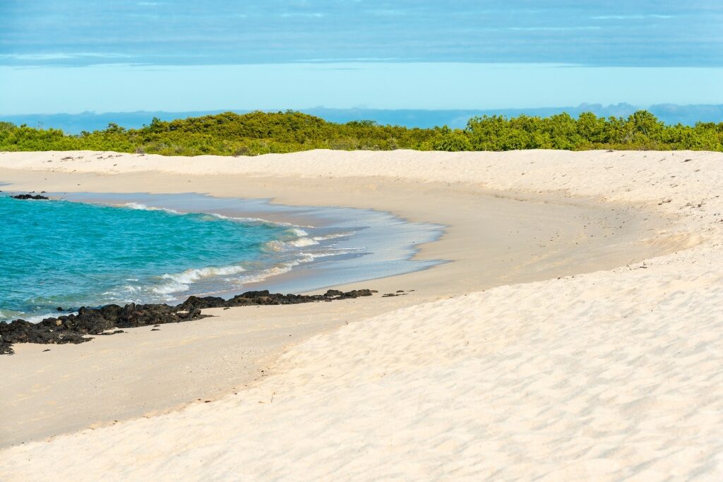 White sands of Bachas Beach in Santa Cruz Island, Galapagos Islands