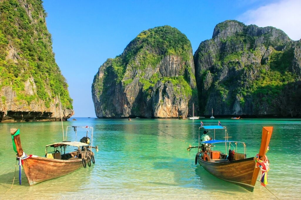 Clear waters of Maya Bay in Phi Phi Islands National Park, Thailand