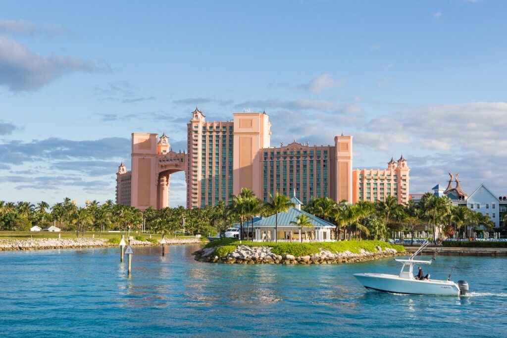 Pink facade of Atlantis Resort in Nassau, Bahamas