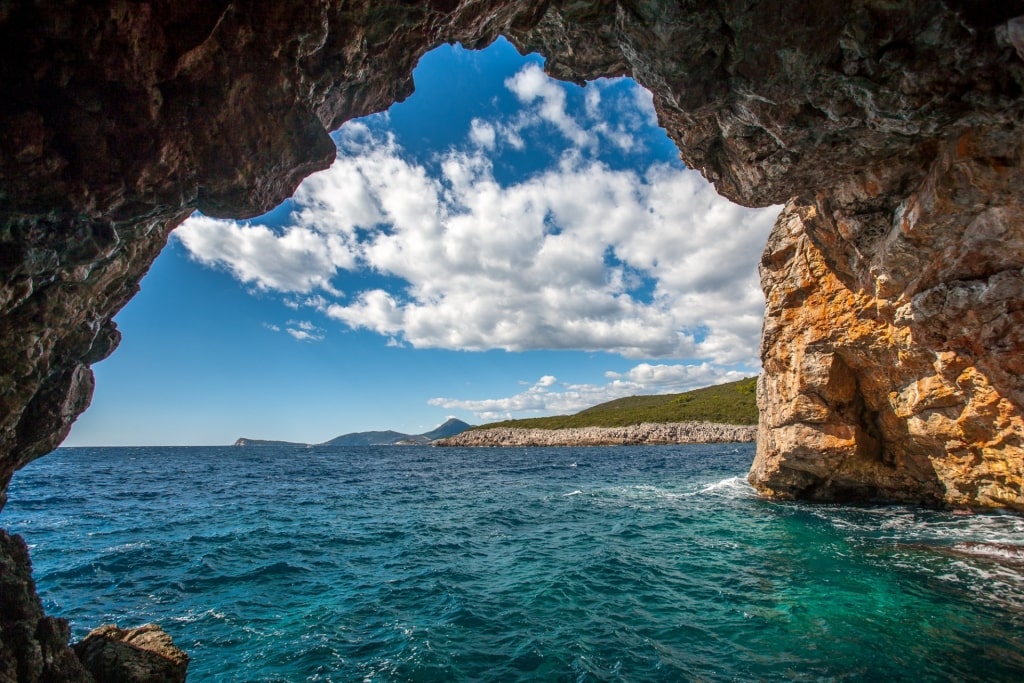 View while on a boat inside Blue Cave, near Kotor