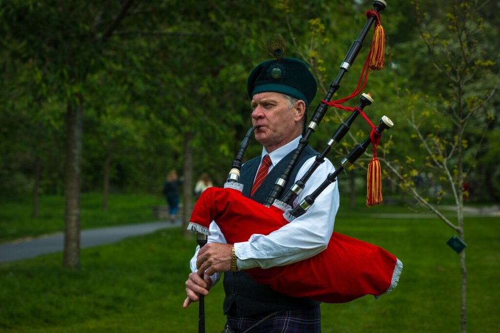 Man playing bagpipes in Ireland