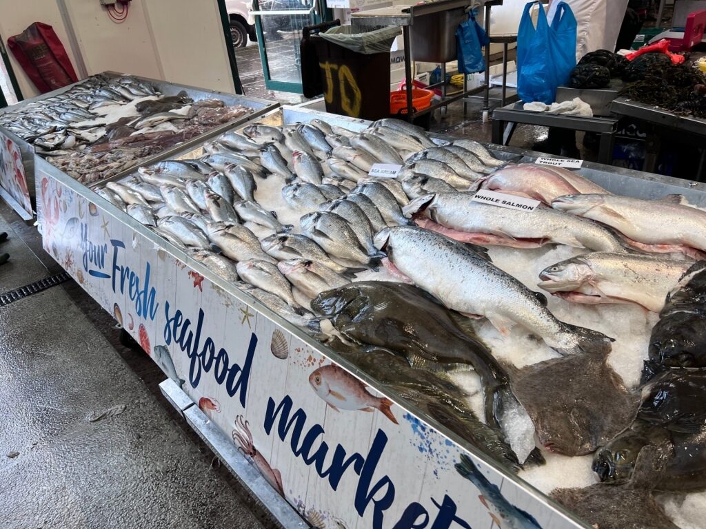 Seafood inside St George’s Market, Belfast