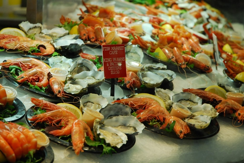 Sydney rock oysters inside a market in Sydney