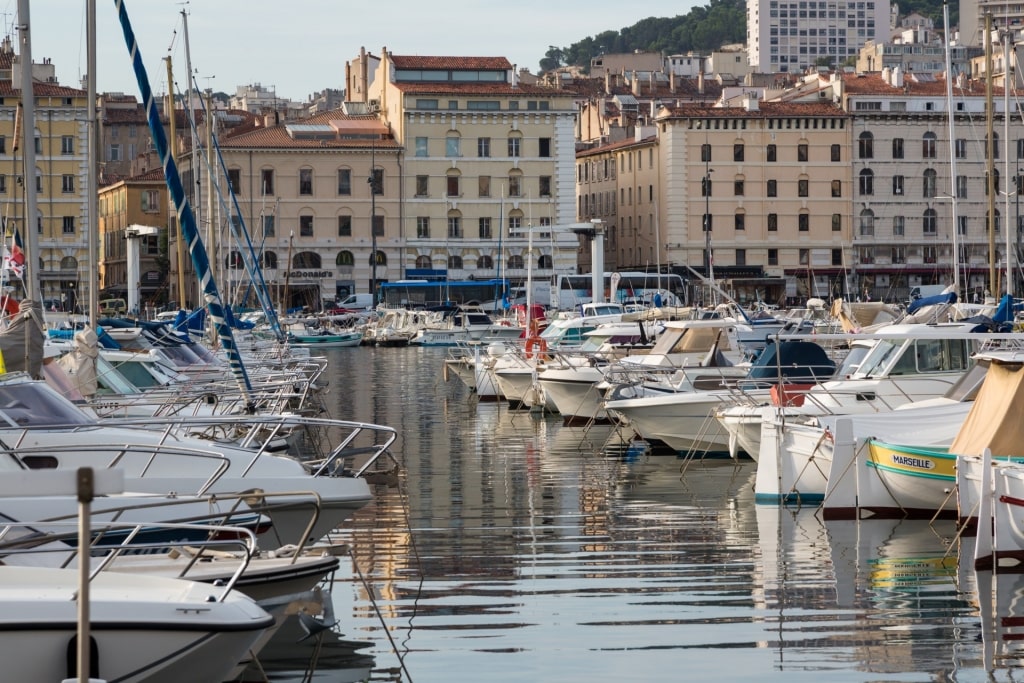 Boats lined up on Vieux Port, Marseille