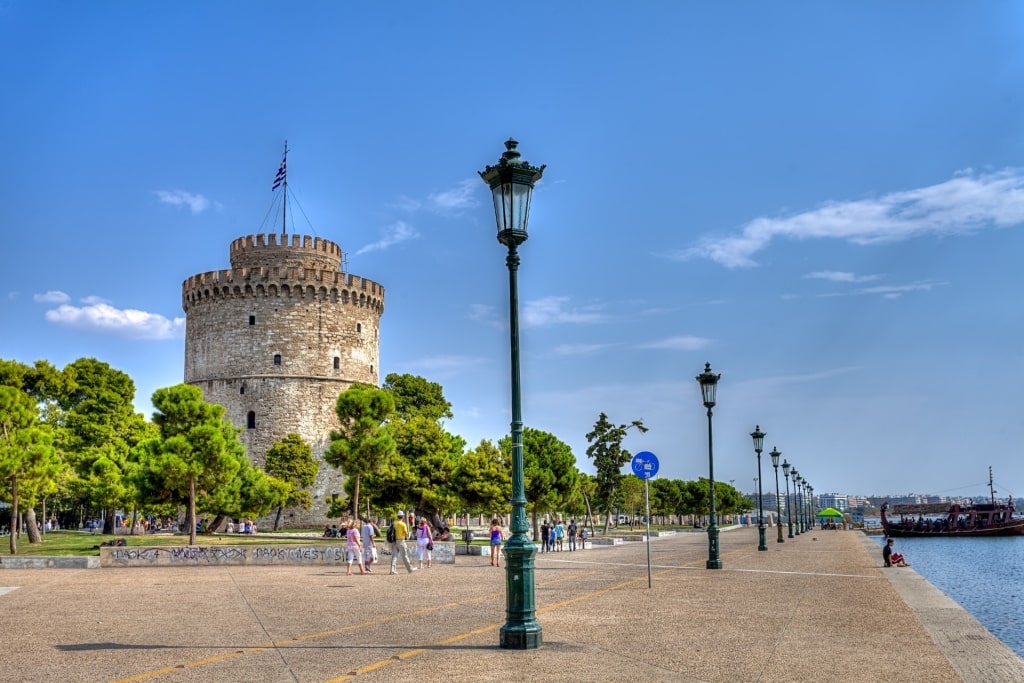 Waterfront promenade of Thessaloniki with view of the White Tower