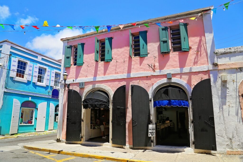 Colorful buildings in Charlotte Amalie in St. Thomas, U.S. Virgin Islands