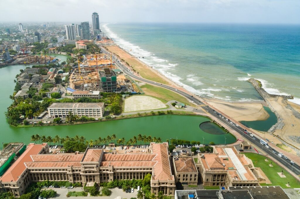 Aerial view of Galle Face Green in Colombo, Sri Lanka