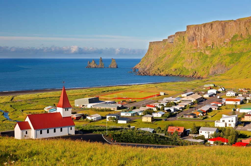 Lush landscape of the village of Vík