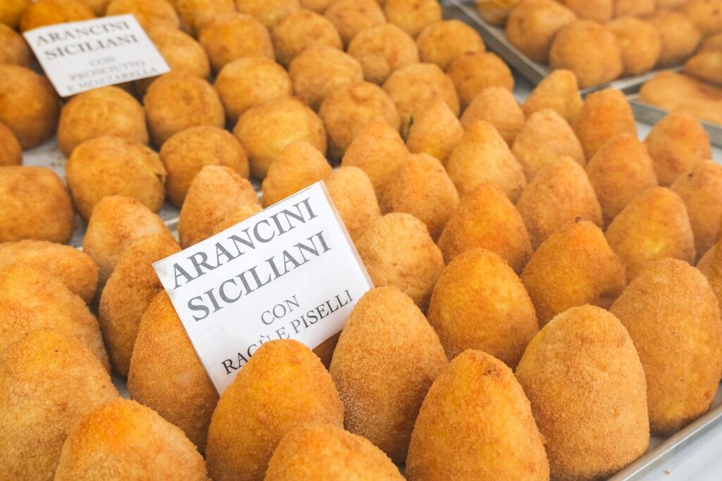 Arancini being sold at a market in Palermo
