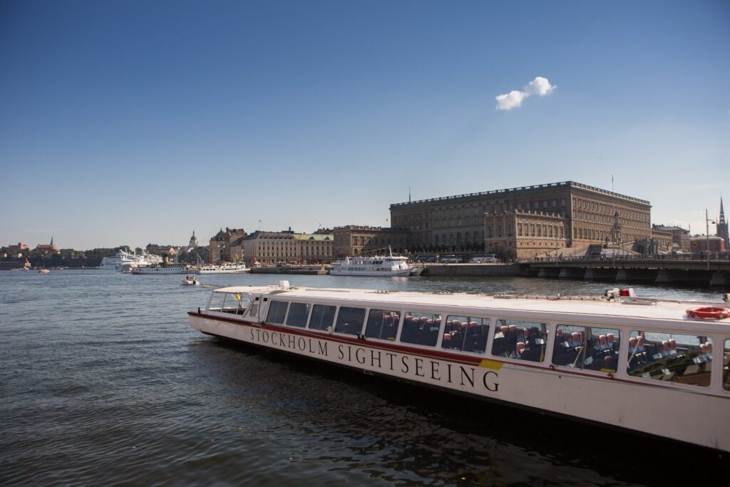 Boat cruising through Royal Canal, Stockholm