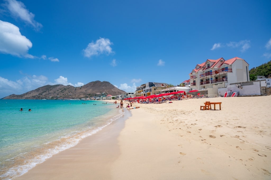 Fine sands of Grand Case Beach in St. Maarten