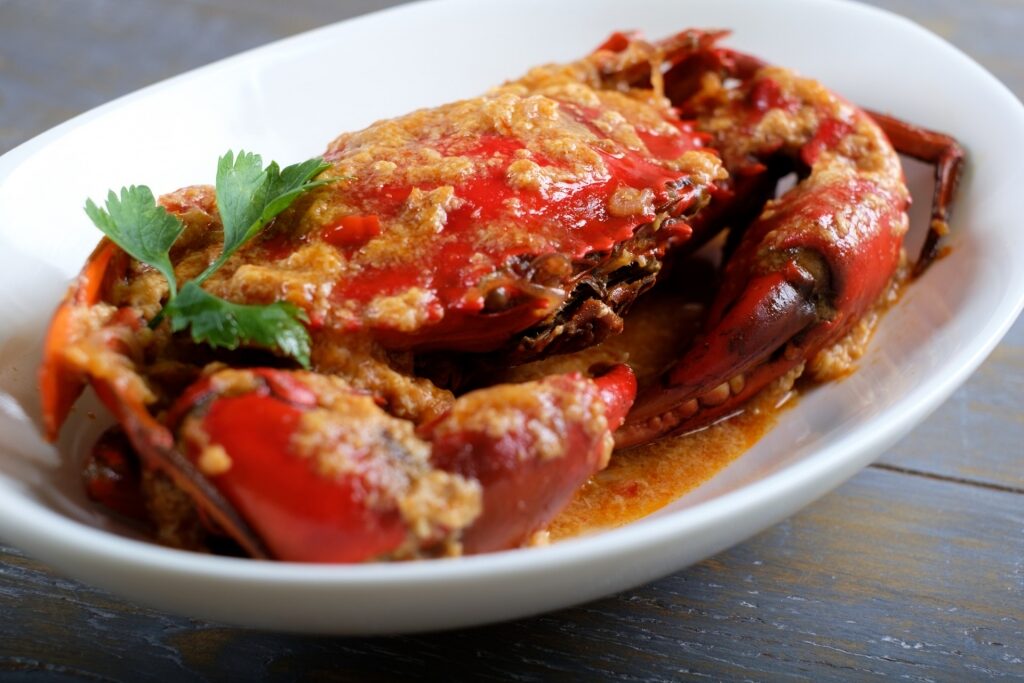 Chili crab on a plate