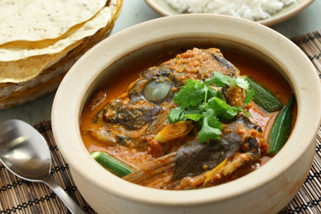 Fish head curry in a bowl