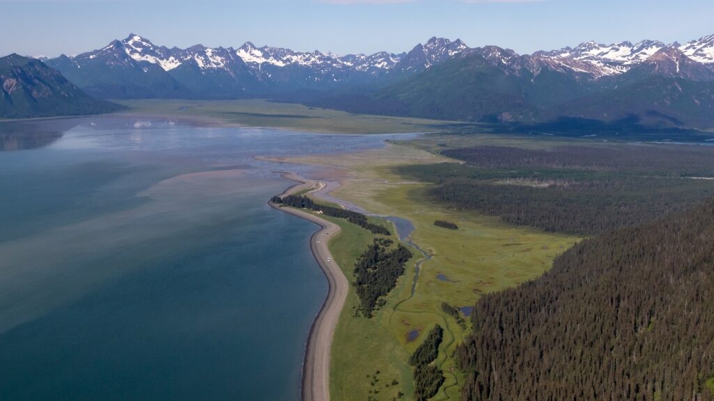 Aerial view of Chinitna Bay in Lake Clark National Park, near Anchorage