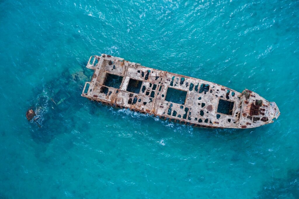 Aerial view of Sapona Shipwreck, Bimini