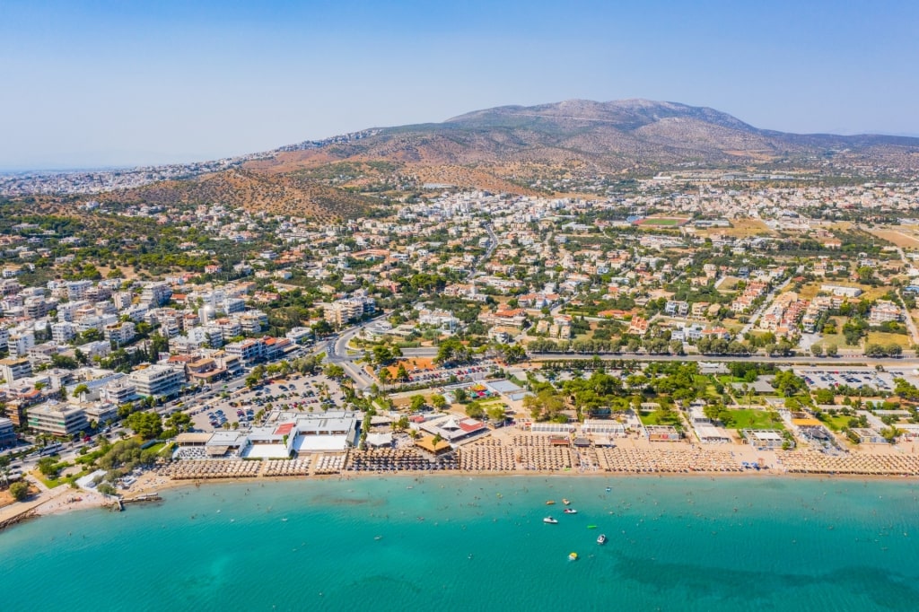 Long strip of sand in the Athenian Riviera, Greece