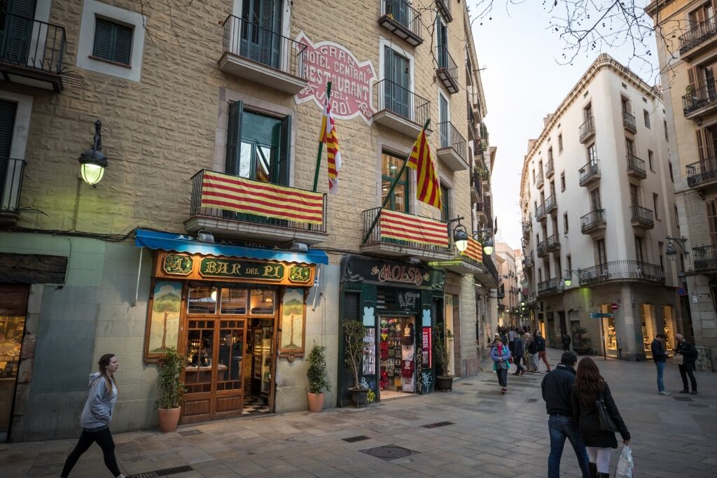 Street view of Gothic Quarter in Barcelona, Spain