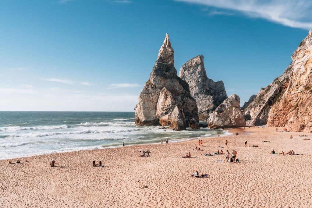Rock formations along Praia da Ursa