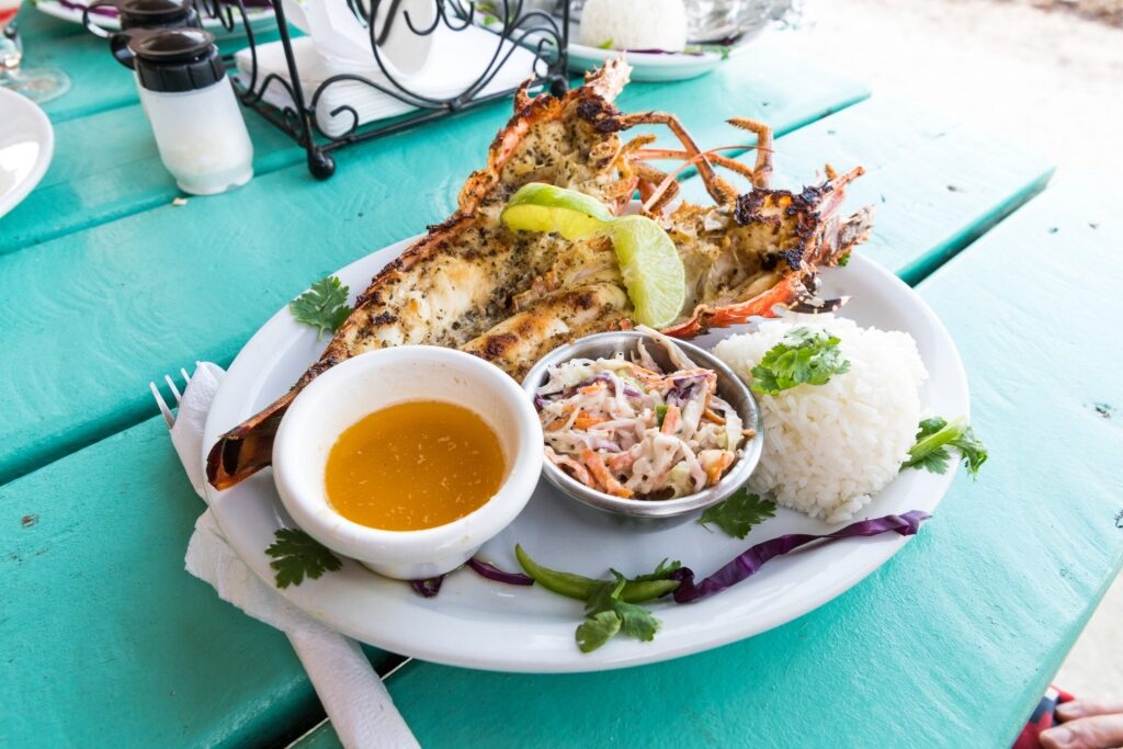 Platter of seafood at a restaurant in Belize