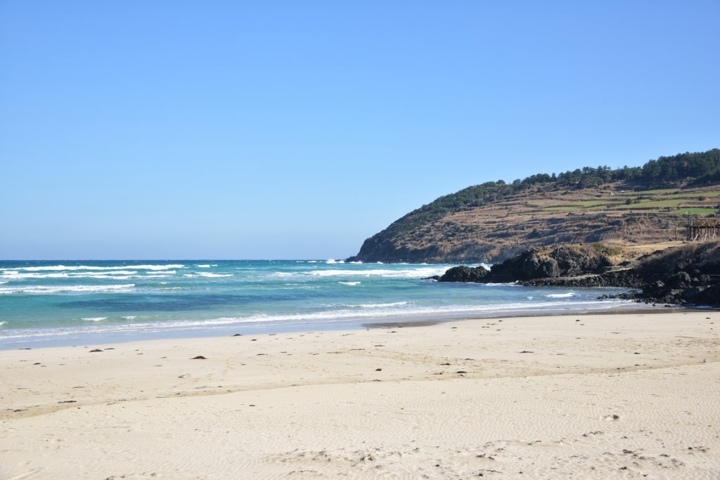 Quiet beach of Hamdeok in Jeju Island, South Korea