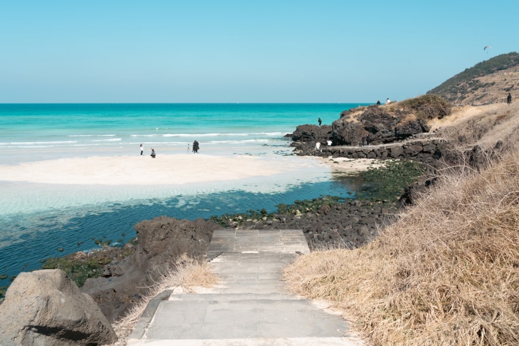 Trail leading to Hamdeok Beach in Jeju Island, South Korea