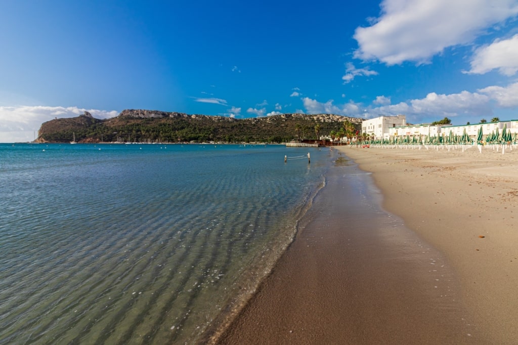 Calm waters of Poetto Beach in Cagliari, Sardinia