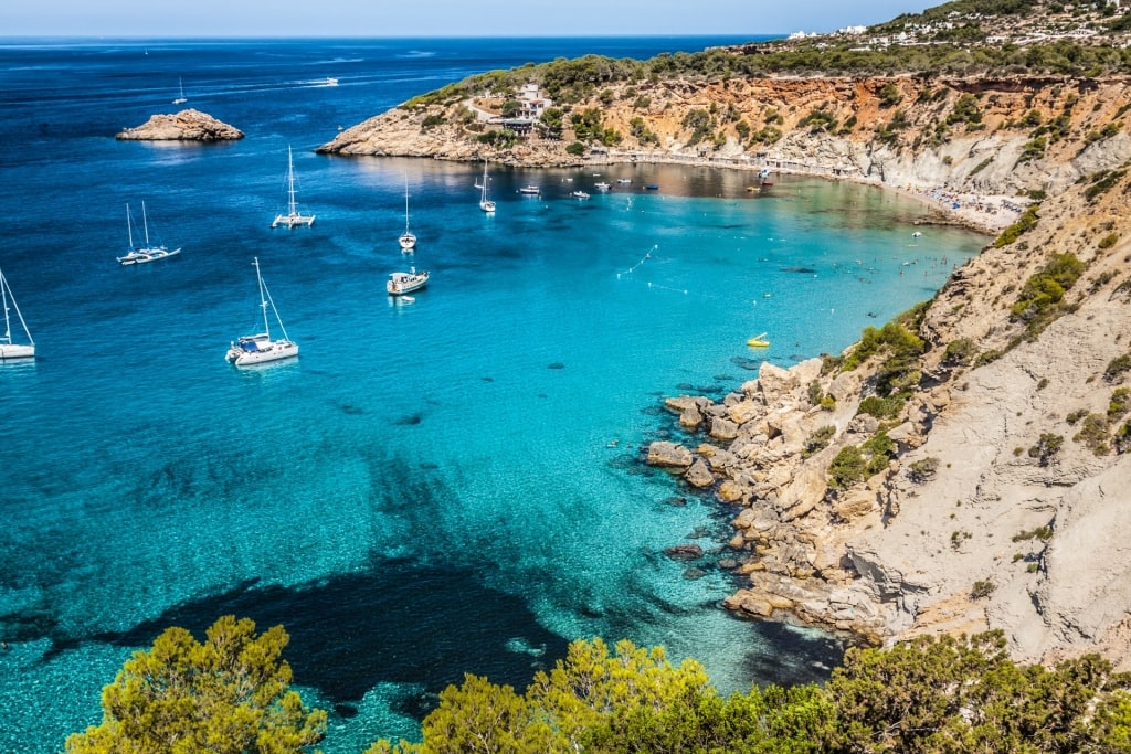 Aerial view of Es Vedra in Ibiza, Spain