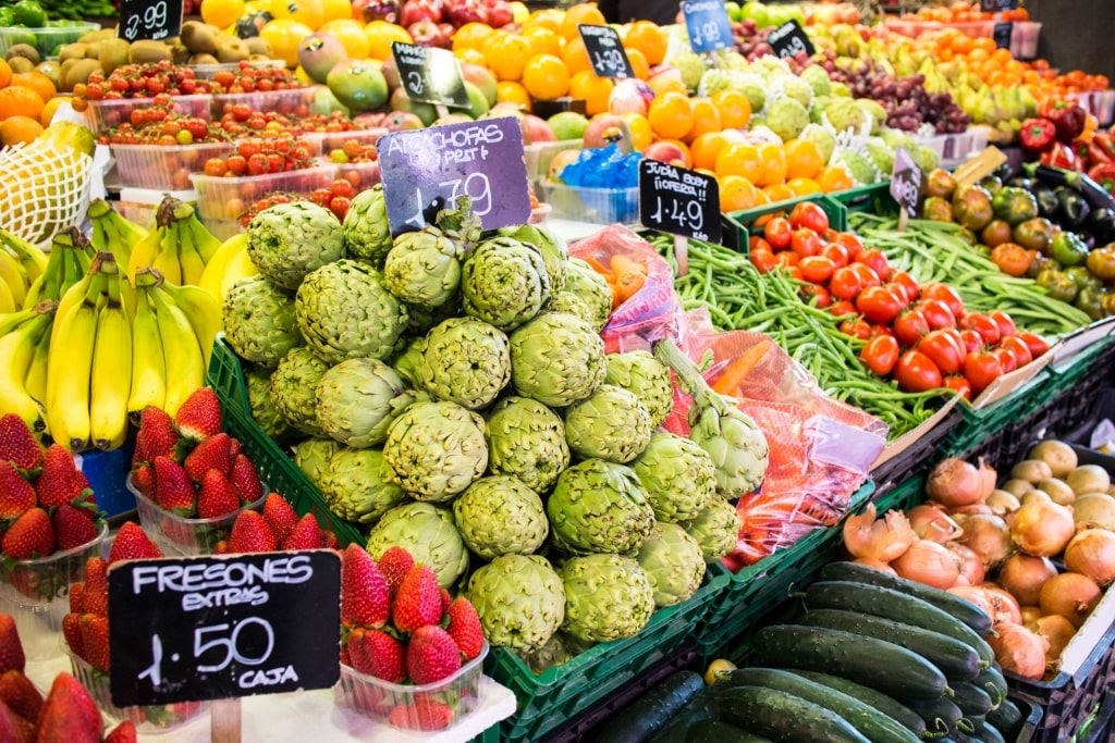 Fresh produce inside Mercat de la Boqueria