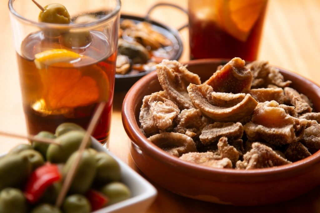Tapas and vermouth at a restaurant in Barcelona