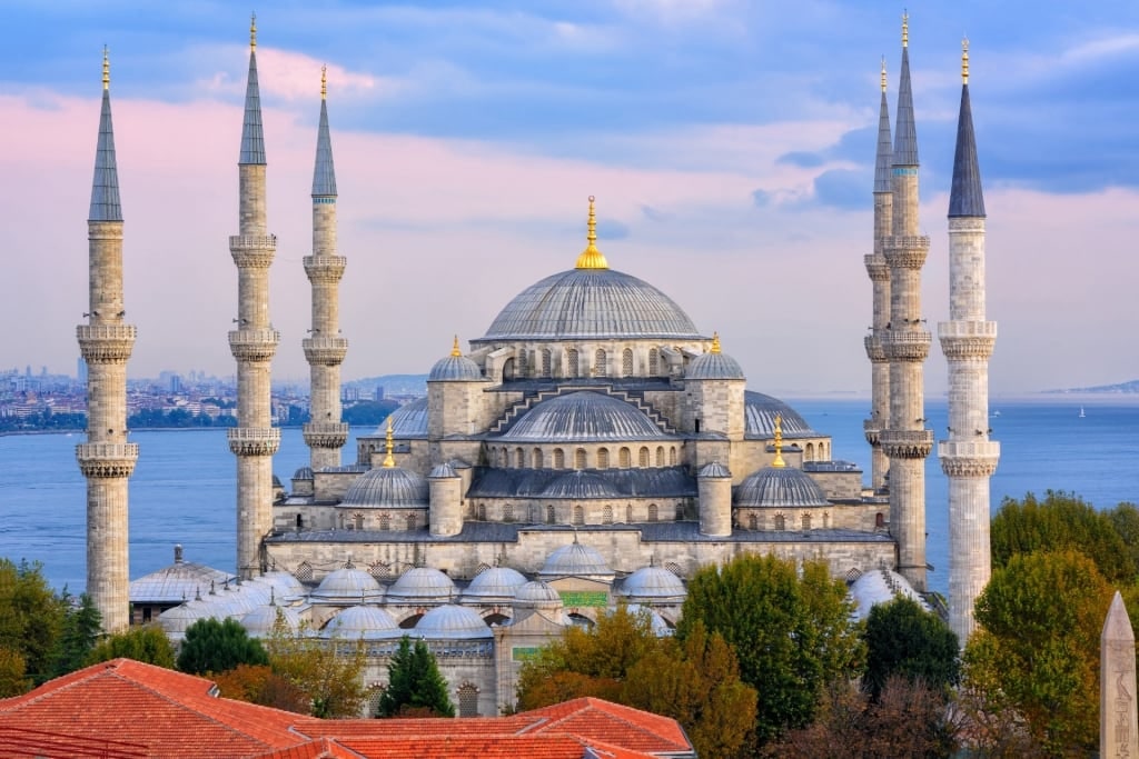 Exterior of the Blue Mosque in Istanbul, Turkey