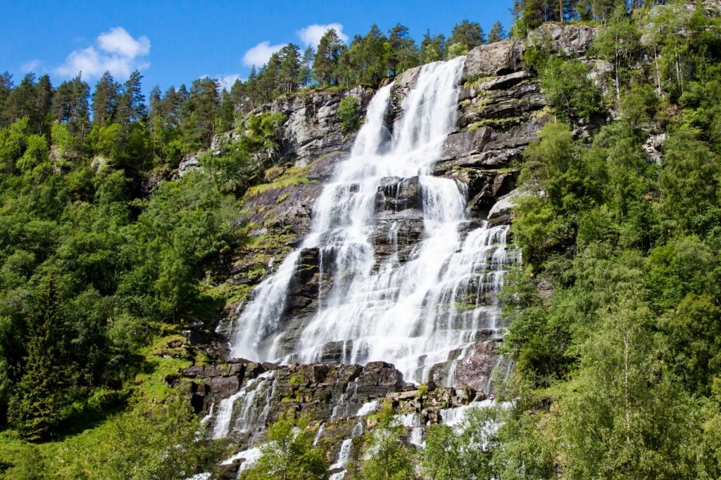 Majestic view of the Tvindefossen Waterfall