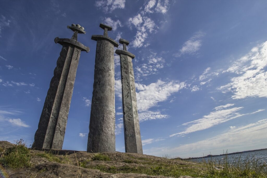 Iconic Swords in Rock monument in Stavanger