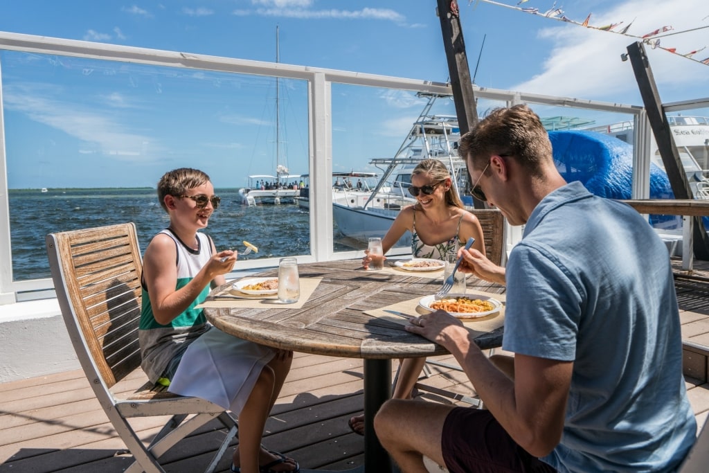 Family eating at a restaurant in Grand Cayman