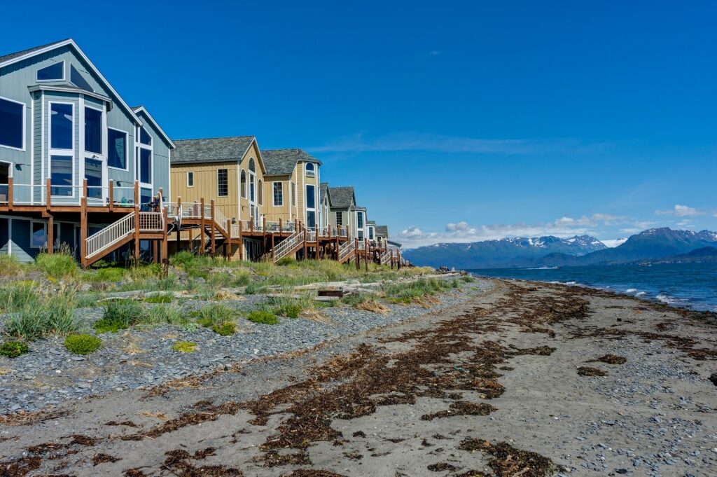 Houses lined up on Homer Spit