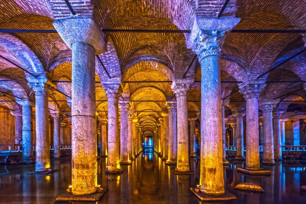 View inside the Basilica Cistern in Sultanahmet, Istanbul
