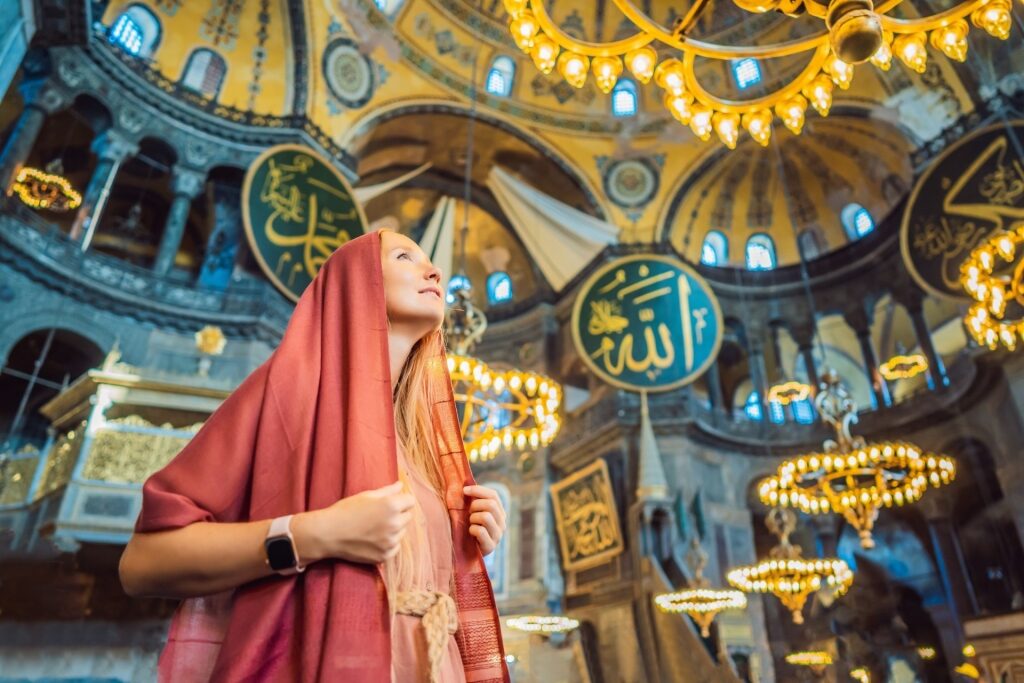 Woman inside Hagia Sophia in Istanbul