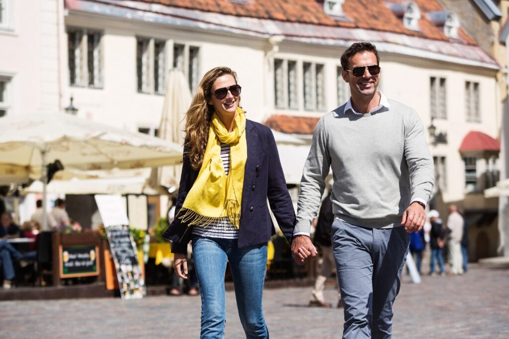 Couple exploring the Old Town of Tallinn