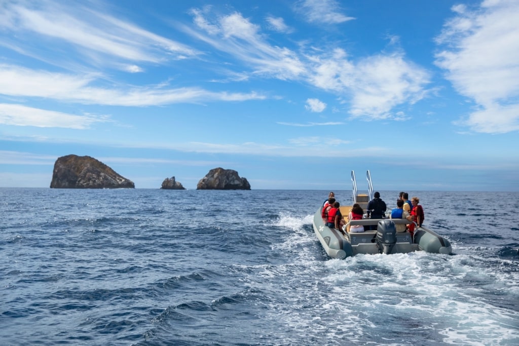 People on a panga in the Galapagos