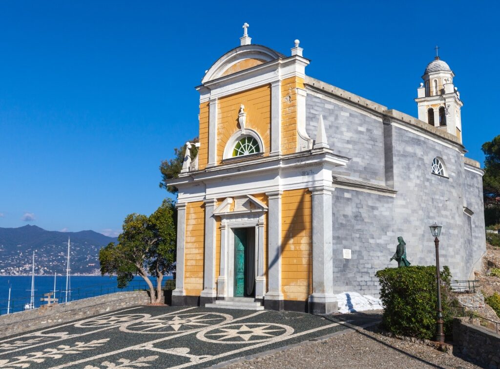 Yellow and white facade of Church of San Giorgio