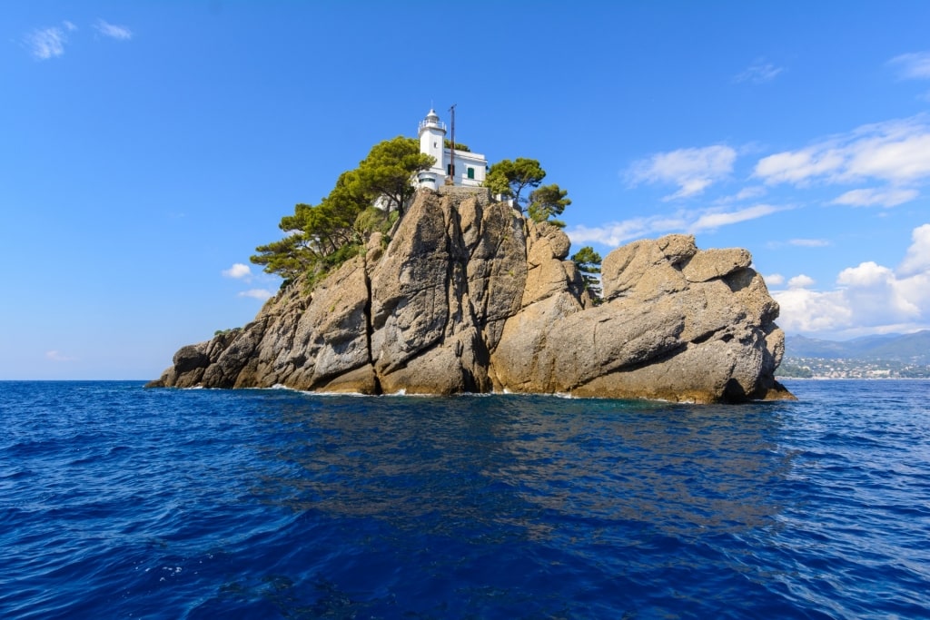 View of Portofino Lighthouse atop a cliff