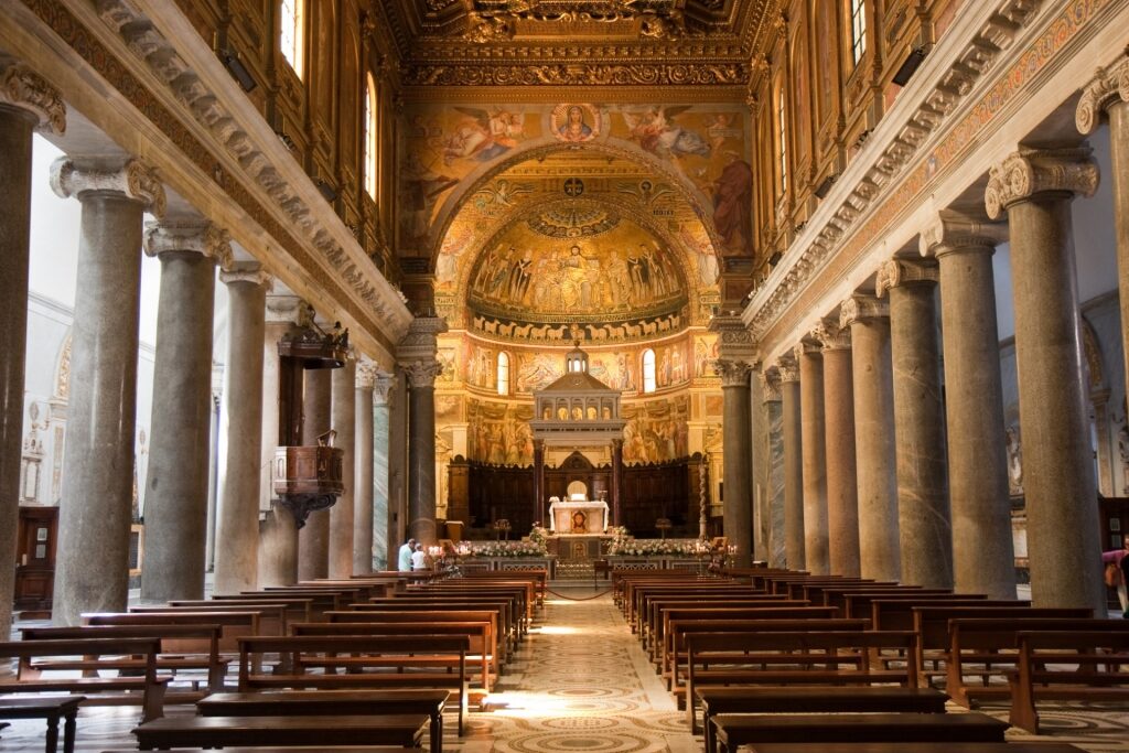 Beautiful interior of Basilica of Santa Maria in Trastevere